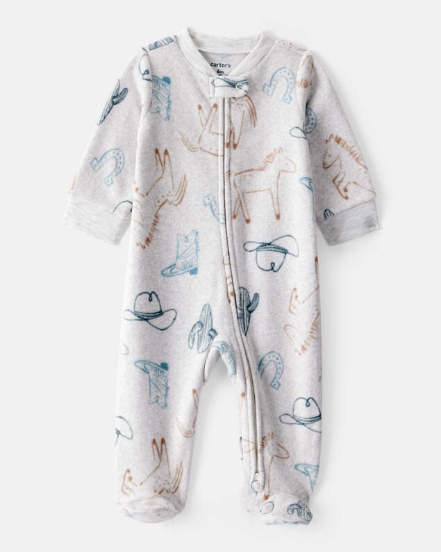 Product image 1 of Baby Boy Western Cowboy Print Loose Fit Long-Sleeve Sleep & Play - Grey