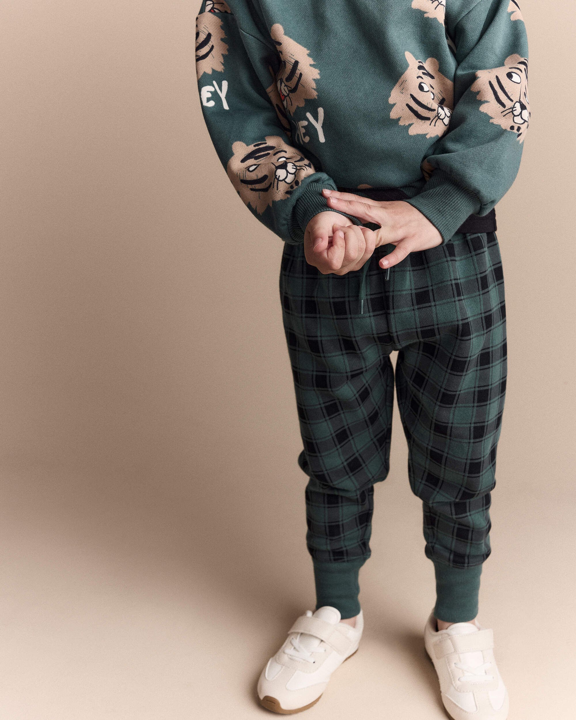 Toddler No-Seam Jogger Pant Plaid - Green/Black