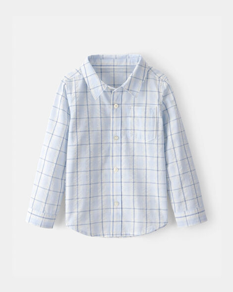 toddler boy plaid button-down shirt - blue