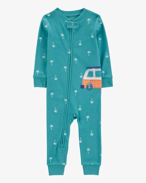  Product image 1 of Baby Car Palm Tree Snug Fit Cotton Footless 1-Piece Pajamas - Turquoise