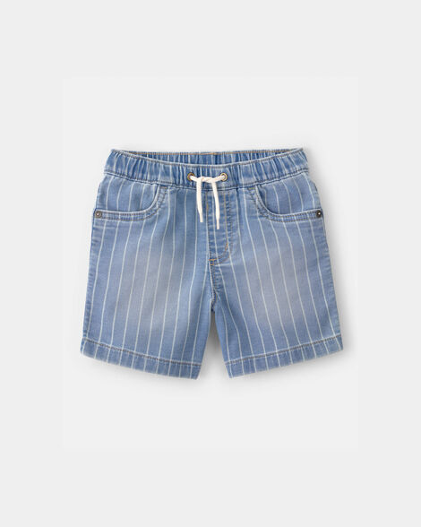 Toddler Boy Striped Denim Drawstring Shorts - Light Wash