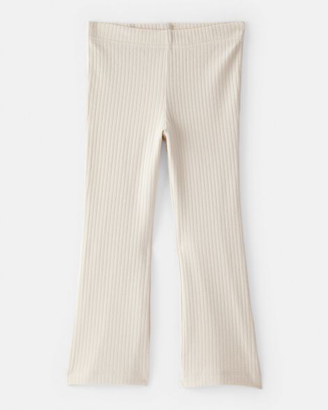 toddler girl rib pull-on stretch flare leggings - cream