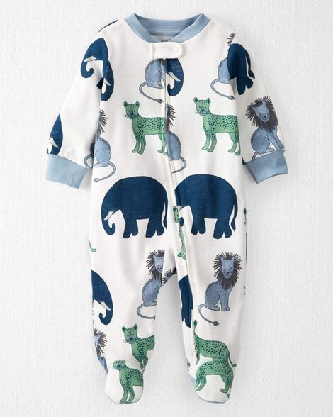 Baby Organic Cotton Sleep & Play Pajamas in Wildlife Print
