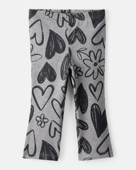 baby girl heart pull-on flare stretch rib leggings - grey