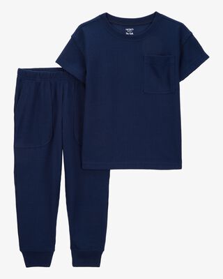 Product image 1 of Toddler Solid Loose Fit Waffle Knit 2-Piece Pajamas - Navy