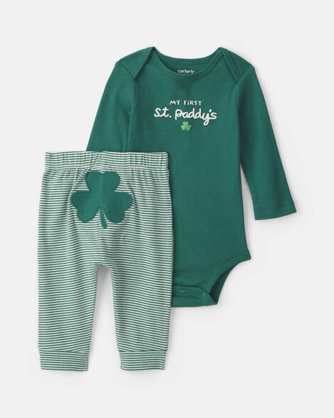 baby 2-piece 'my first st. paddy's' long-sleeve bodysuit & pant set - green