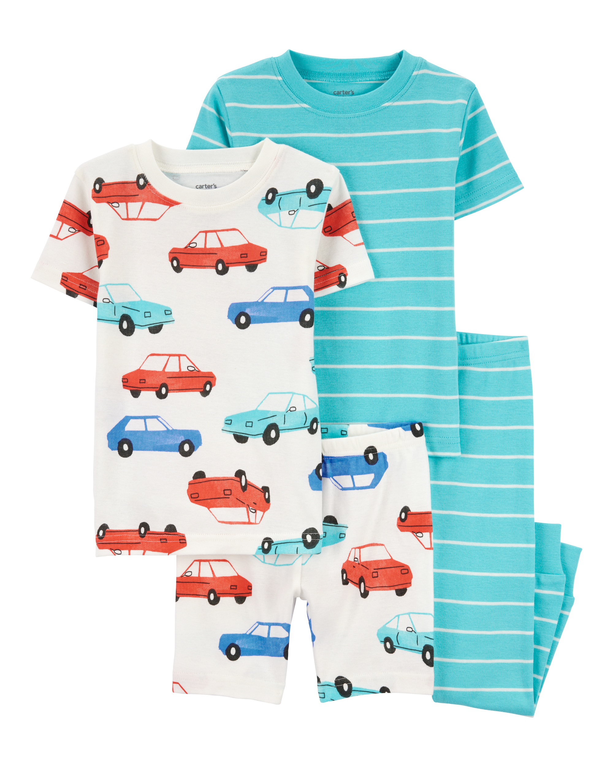 Toddler Boy 2-Piece Striped Car 100% Snug Fit Cotton Pajamas - Blue/White