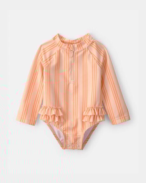 baby girl 1-piece striped long-sleeve rashguard swimsuit - orange