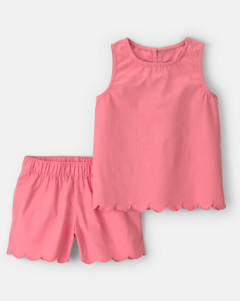 Girls 2-Piece Scallop Top & Short Set - Pink