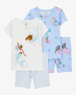 Product image 1 of Baby Mermaid Print Snug Fit Cotton 4-Piece Pajamas