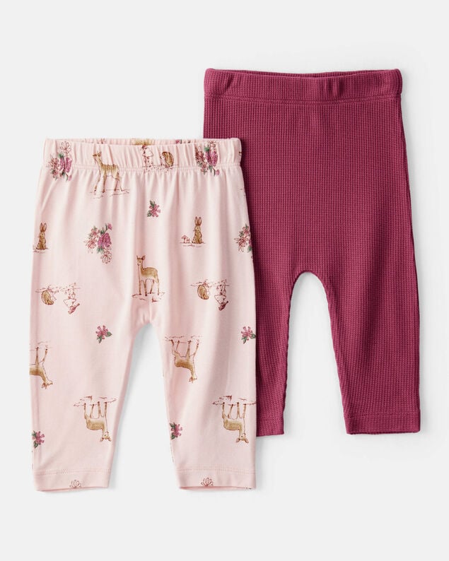 Product image 1 of Baby Girl 2-Pack Deer & Floral Print PurelySoft Pull-On Pants - Burgundy/Pink