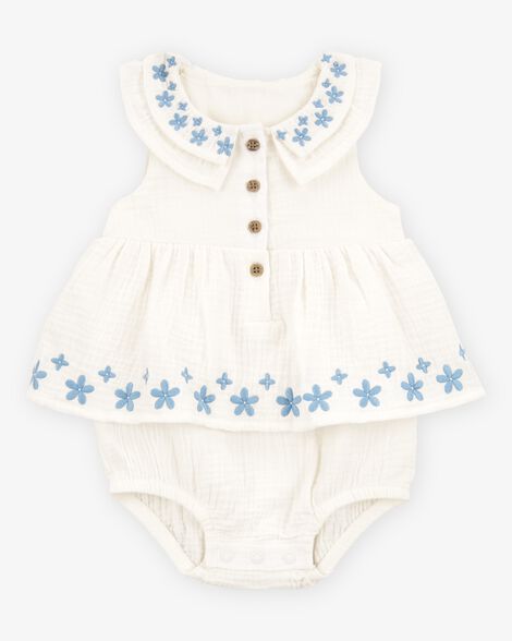 Product image 1 of Baby Girl Floral Embroidered Bodysuit Dress - Ivory