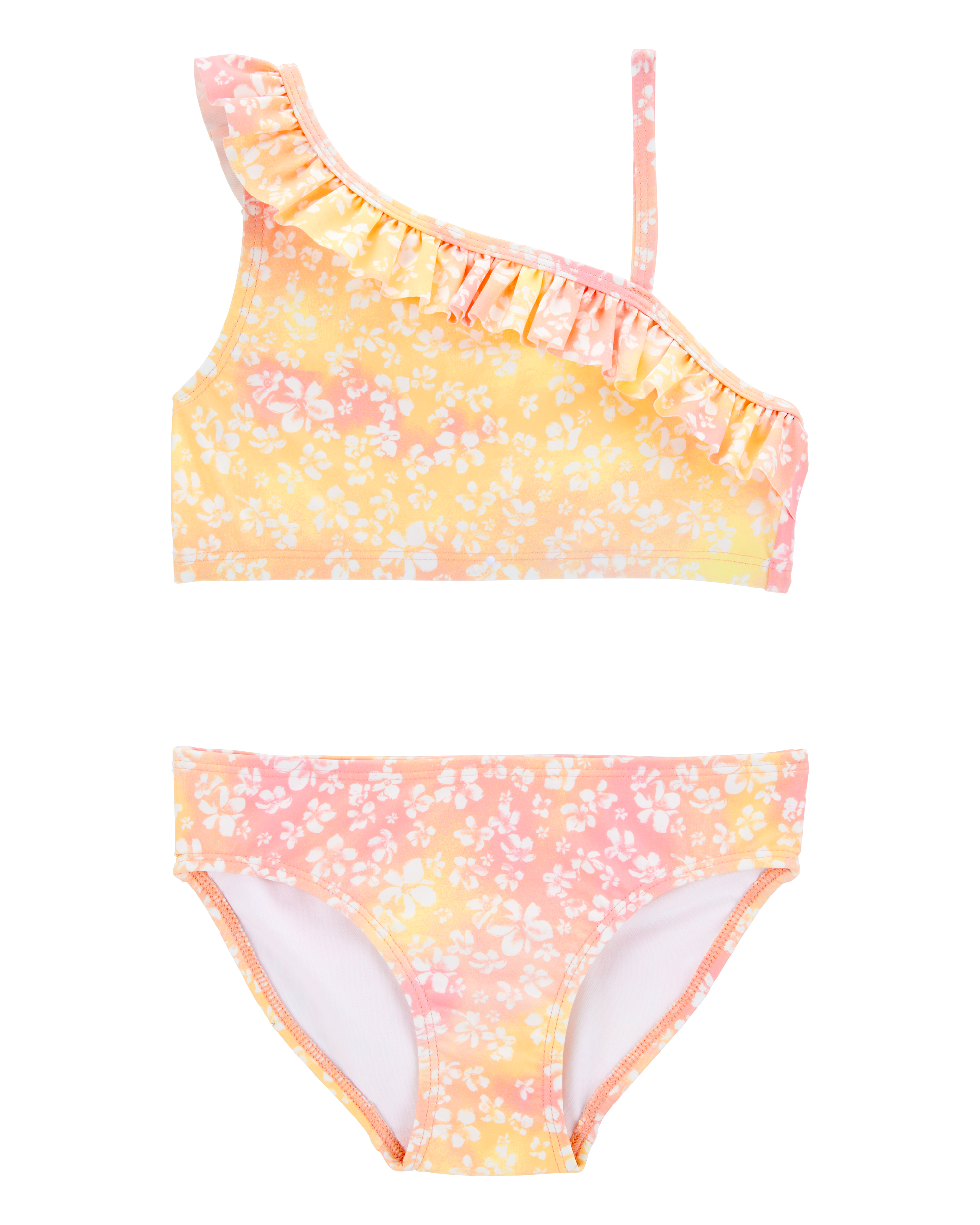 Kid 2-Piece Ruffle Floral Tie-Dye Swim Set - Pink/Yellow