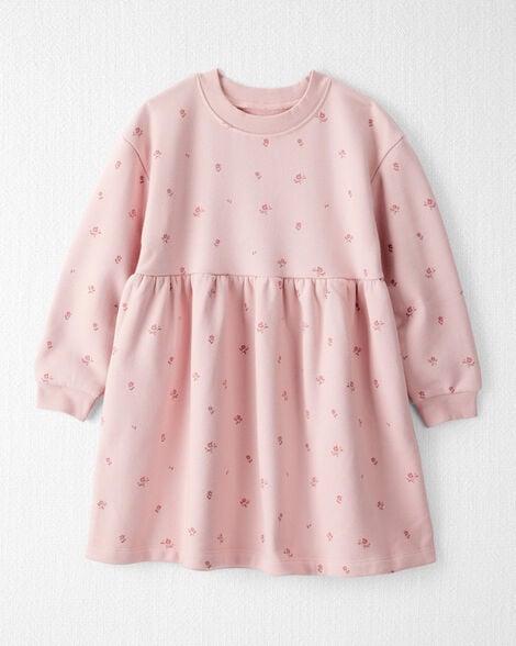 Toddler Girl French Terry Dress Made with Organic Cotton in Blush Petals Print