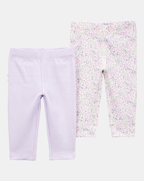 baby girl 2-pack floral pull-on pants - purple