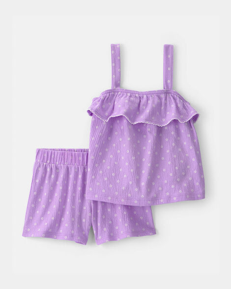 toddler girl 2-piece ruffle tank top & short set - purple