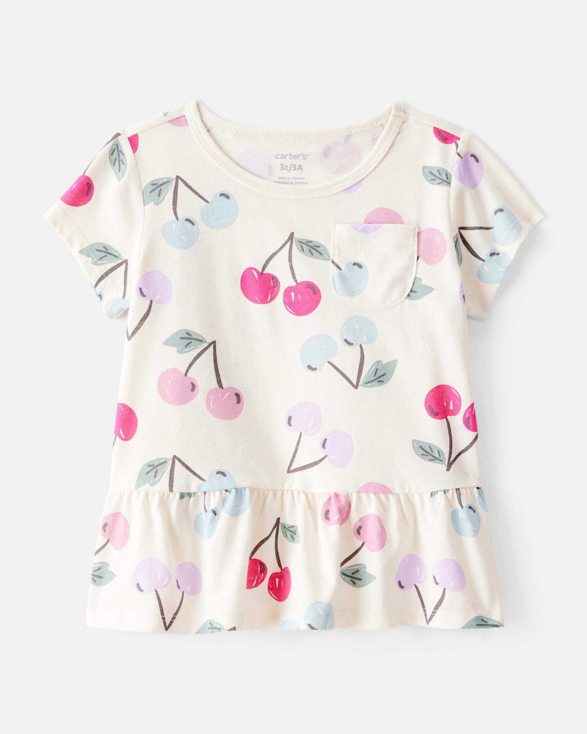 Toddler Girl Cherry Print Short-Sleeve Peplum Top - White