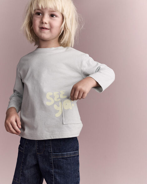 Toddler 'See Ya' Long-Sleeve Pocket Relaxed Graphic Tee - Light Blue