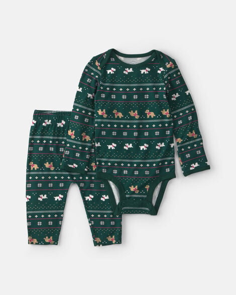 baby 2-piece fair isle purelysoft™ long-sleeve bodysuit & pant set - green