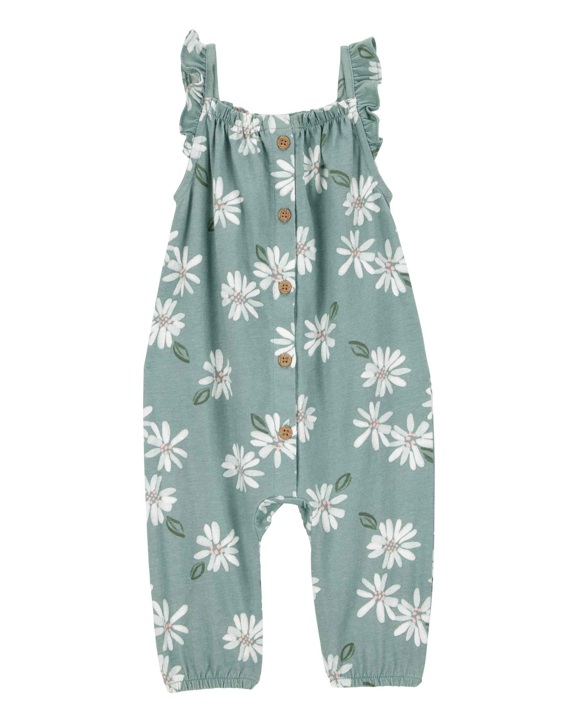Baby Floral Button-Front Jumpsuit - Green