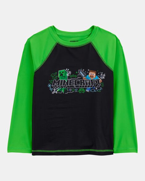 boys minecraft® long-sleeve rashguard swim top - green