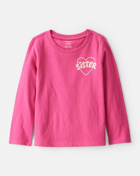 toddler girl sisterhood long-sleeve graphic tee - pink