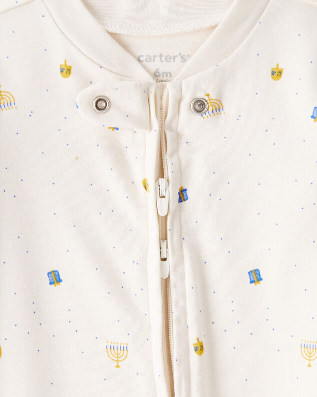 Product image 2 of Baby Hanukkah Microprint 100% Cotton Sleep & Play Pajamas - Cream