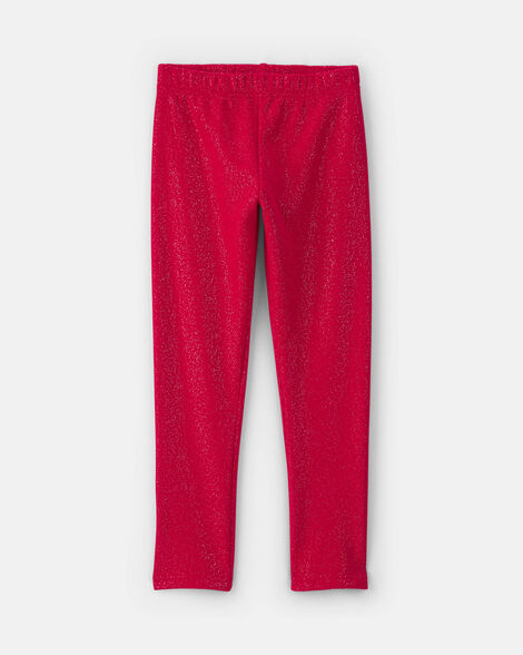 girls glitter fleece pull-on stretch leggings - red