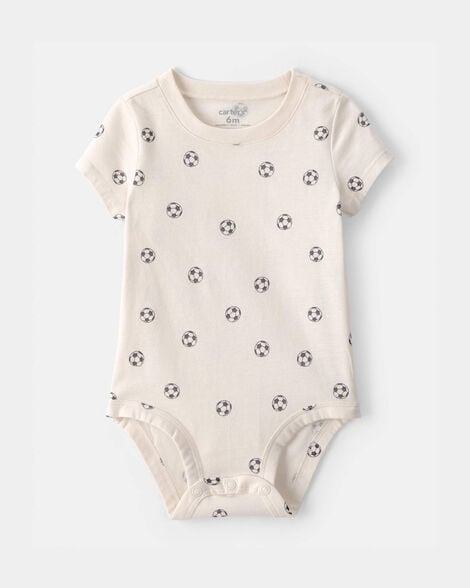 baby soccer graphic bodysuit - ivory
