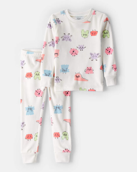 toddler girl monster dreamplush long-sleeve snug fit 2-piece pajamas - ivory