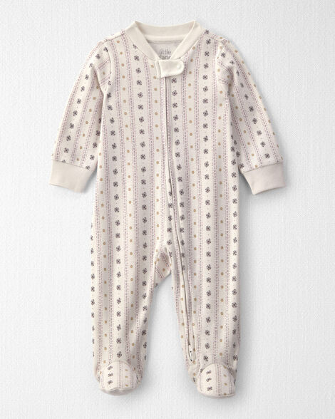 Baby Girl Organic Cotton Sleep & Play Pajamas in Snowflakes