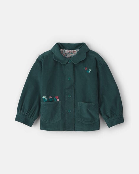 toddler girl flower embroidered corduroy jacket - green