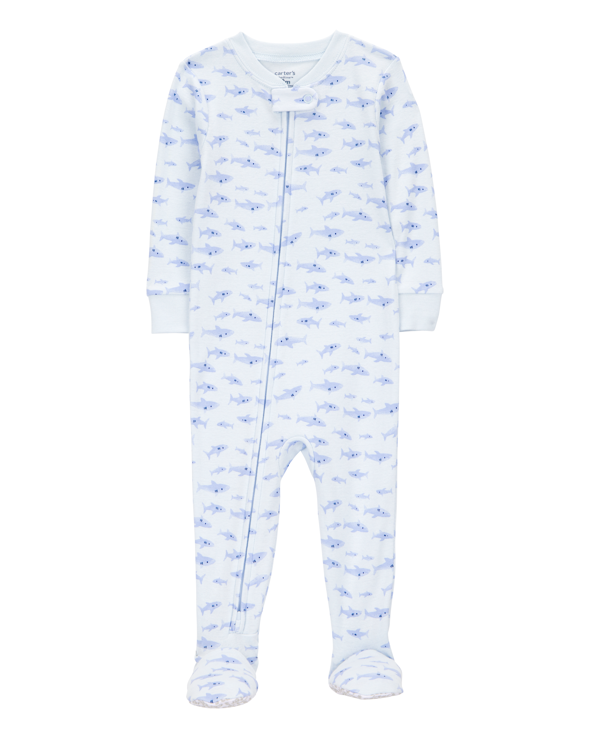 Toddler Boy 1-Piece Shark 100% Snug Fit Cotton Footie Pajamas - White/Blue