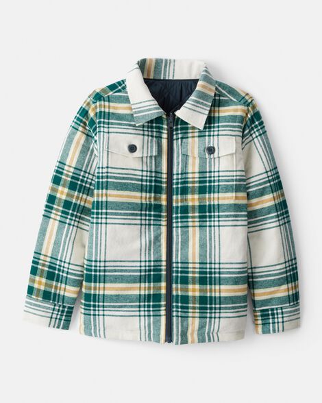 Boys Plaid Long-Sleeve Fashion Jacket - Green