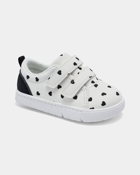 baby girl heart print every step® first walker casual shoes - white/black