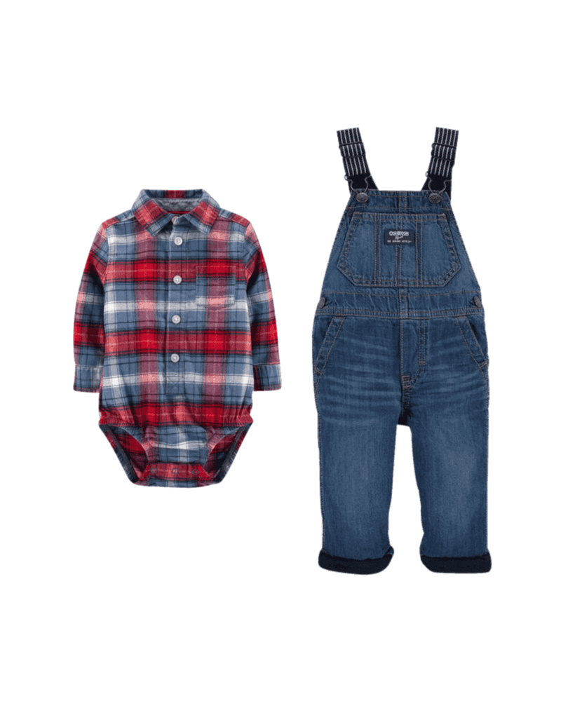 JerseyLined Overalls & Flannel Bodysuit Bundle