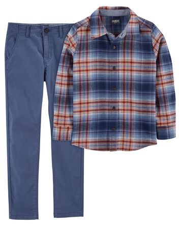 Kid 2-Piece Flannel Button-Front Shirt & Chino Pants Set