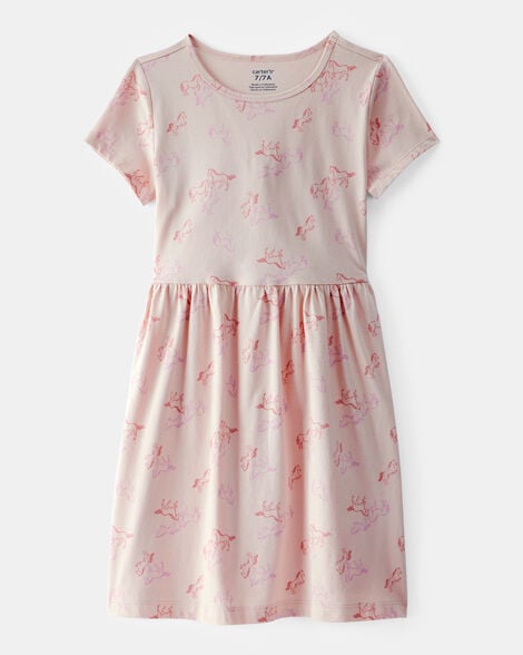 girls horse print short-sleeve dress - tan
