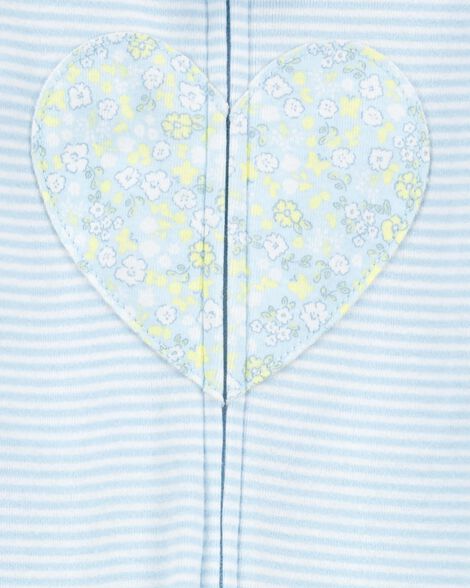 Product image 2 of Toddler Girl Heart Striped Snug Fit Cotton Footie 1-Piece Pajamas - Blue
