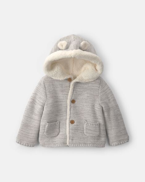 baby bear sweater knit hooded jacket - grey