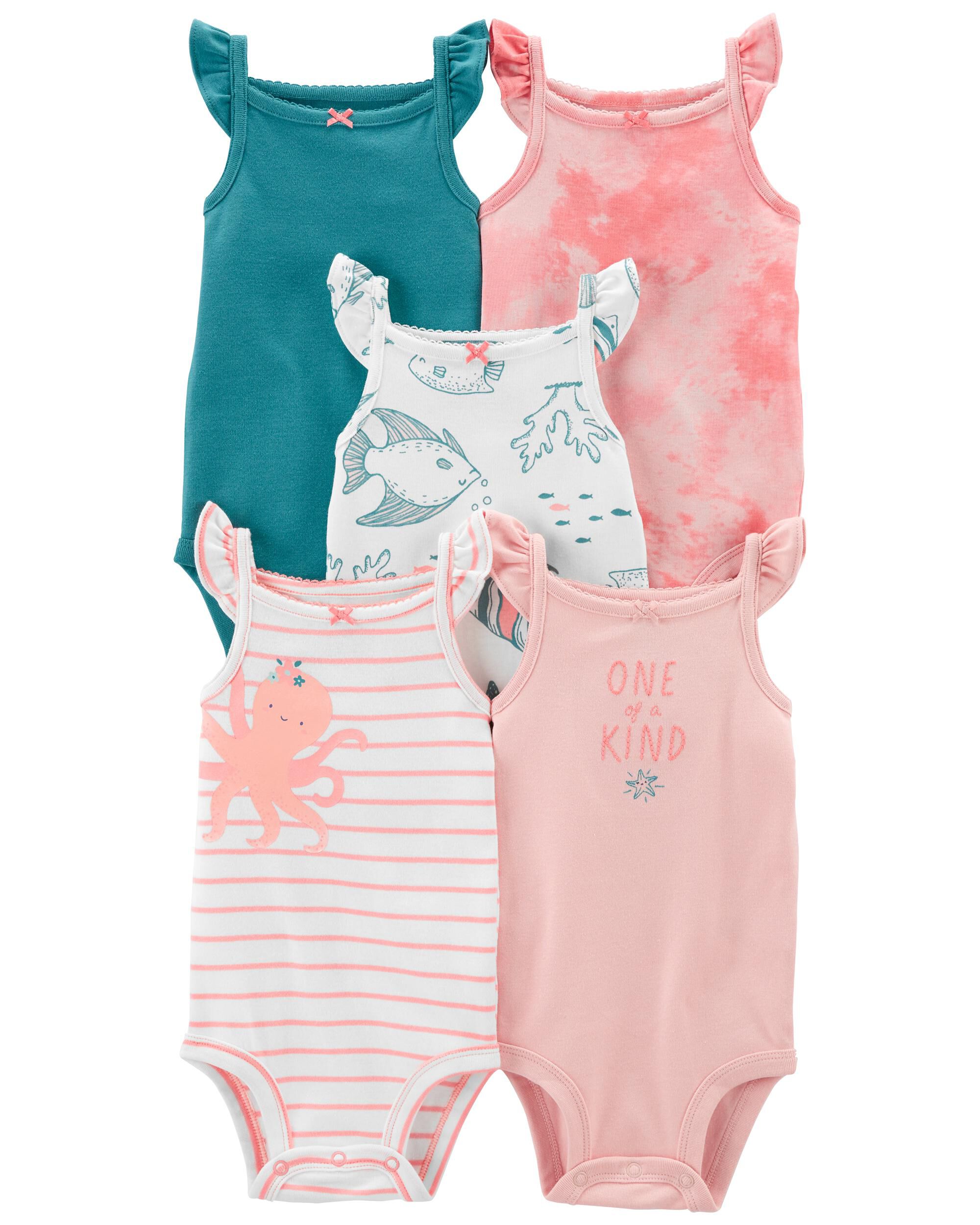 Carter's Newborn Baby 4-Pack Long Sleeved Bodysuits w/ Mitten Cuff Floral 