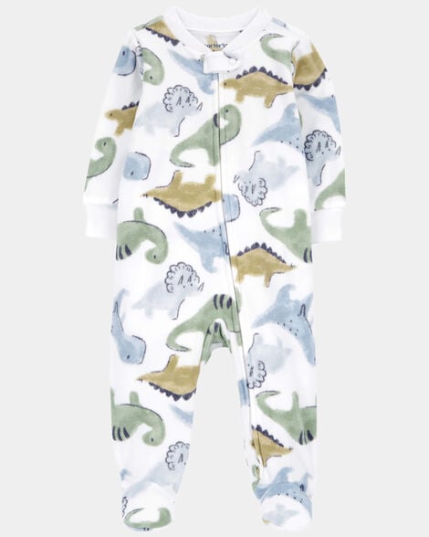 baby boy dinosaur print loose fit long-sleeve sleep & play pajamas - white