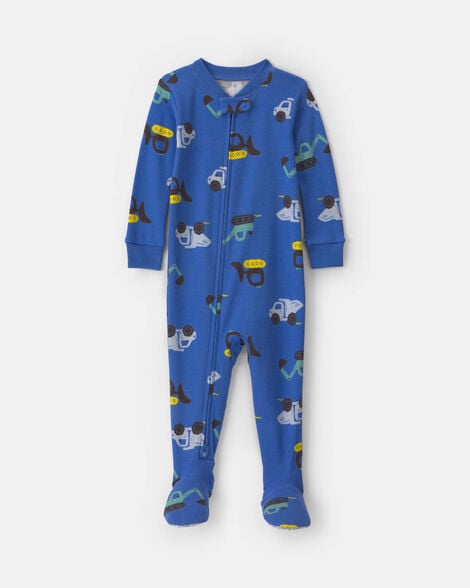 baby boy 1-piece construction 2-way zip 100% cotton snug fit footed pajama - blue