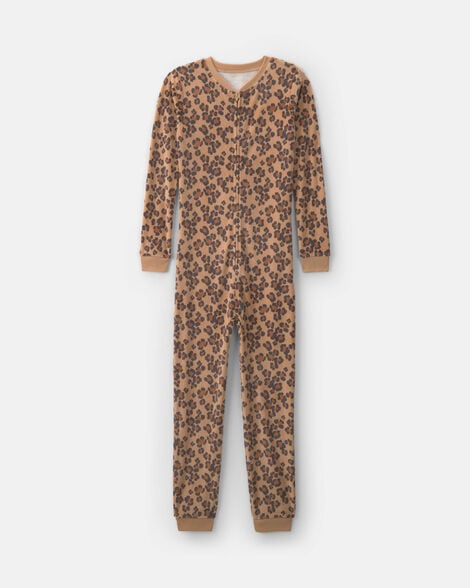 girls 1-piece leopard dreamplush snug fit pajama - brown