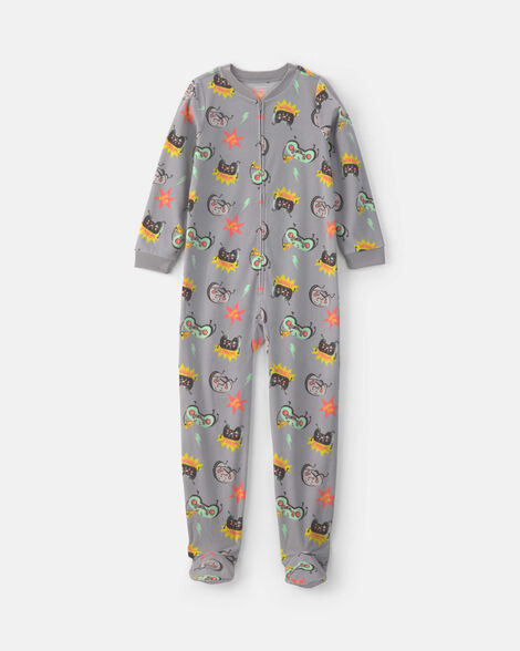 boys 1-piece gamer fleece loose fit footed pajama - grey