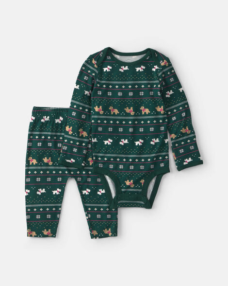 baby 2-piece fair isle purelysoft™ long-sleeve bodysuit & pant set - green