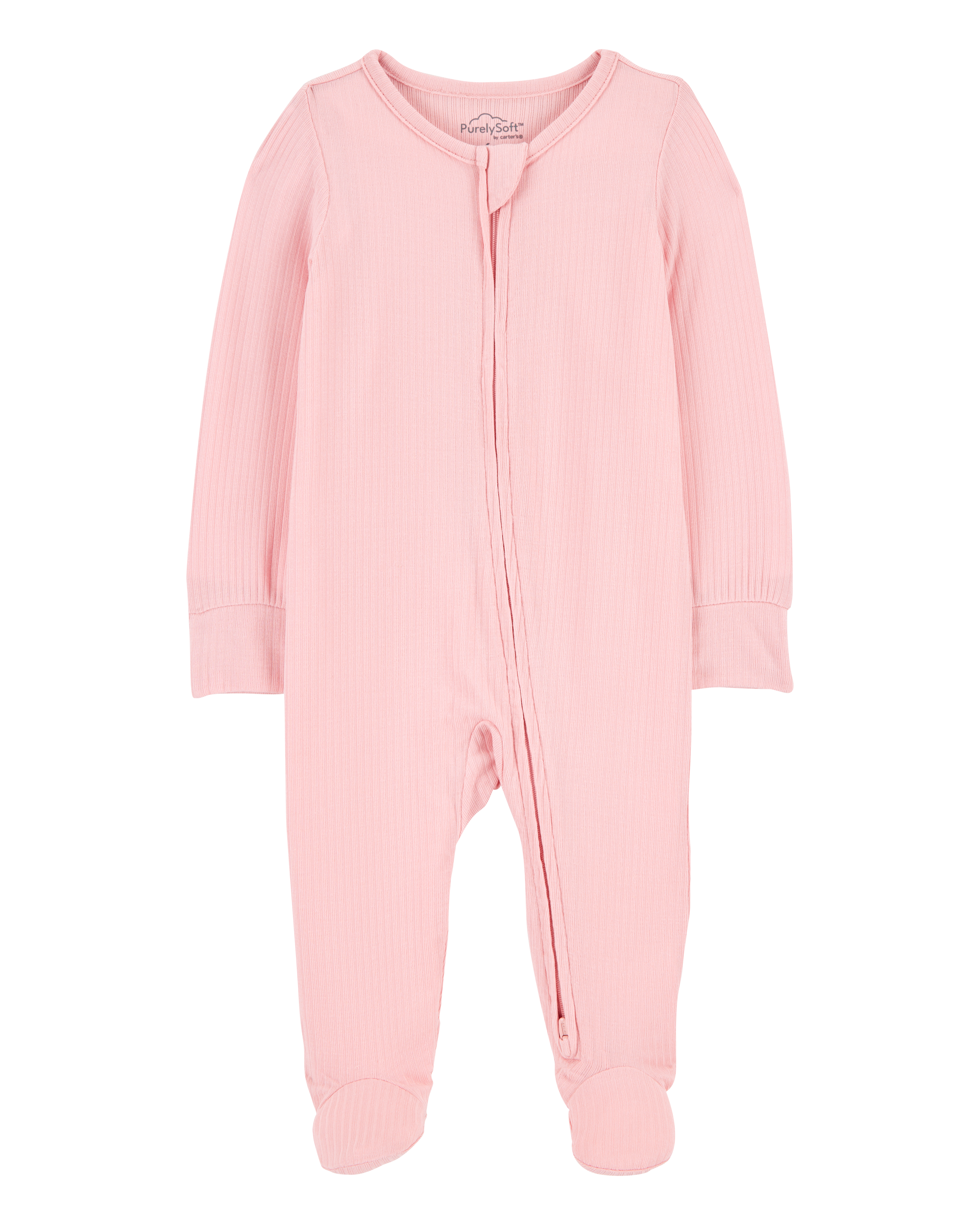 Baby Girl Solid 2-Way Zip PurelySoft Sleep & Play Pajamas