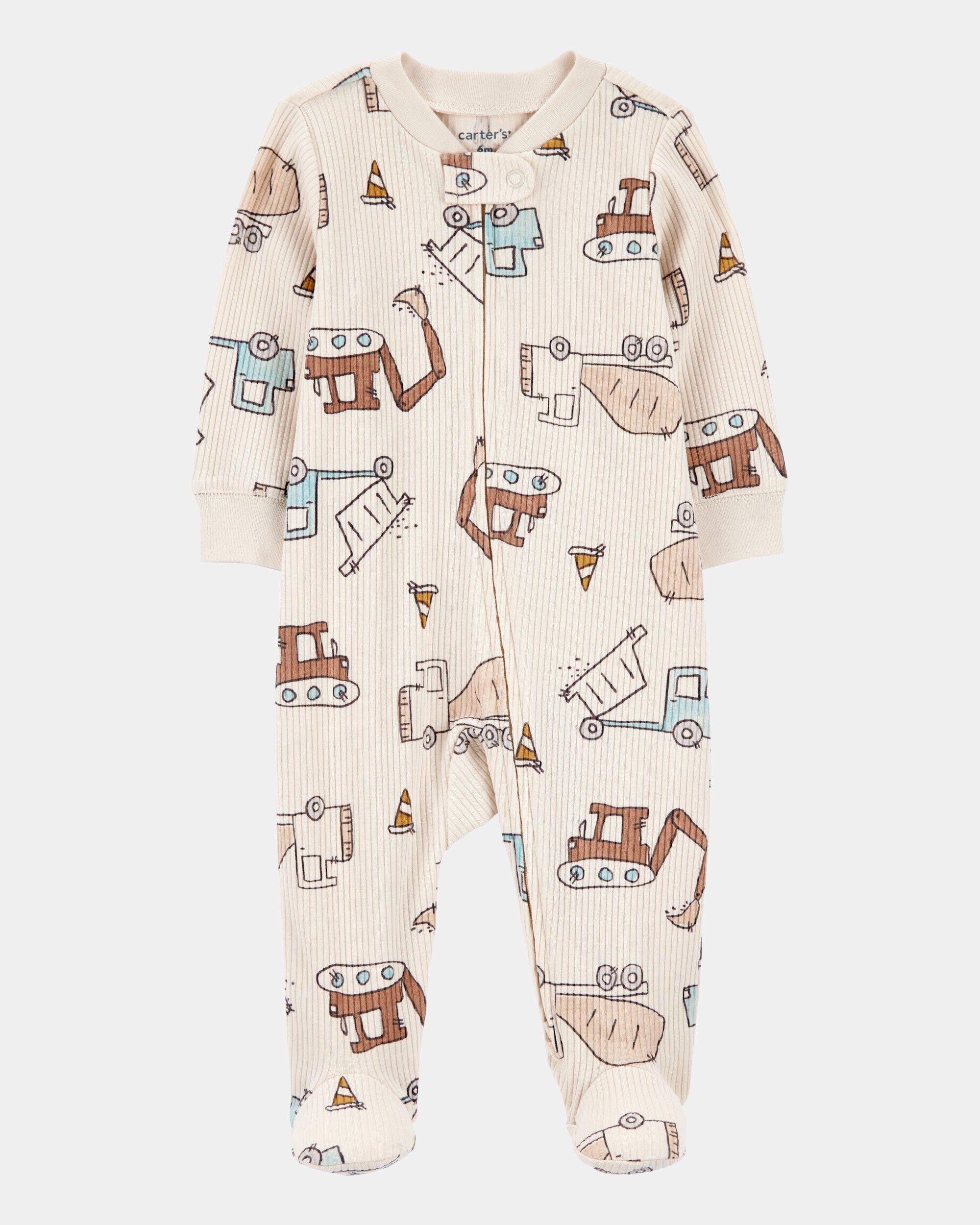 Baby Boy Construction 2-Way Zip Ribbed Sleep & Play Pajamas