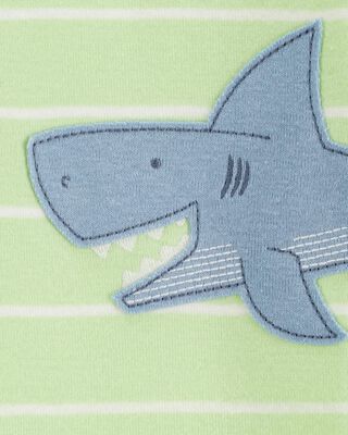 Product image 2 of Baby Shark Striped Snug Fit Cotton Footless 1-Piece Pajamas - Green