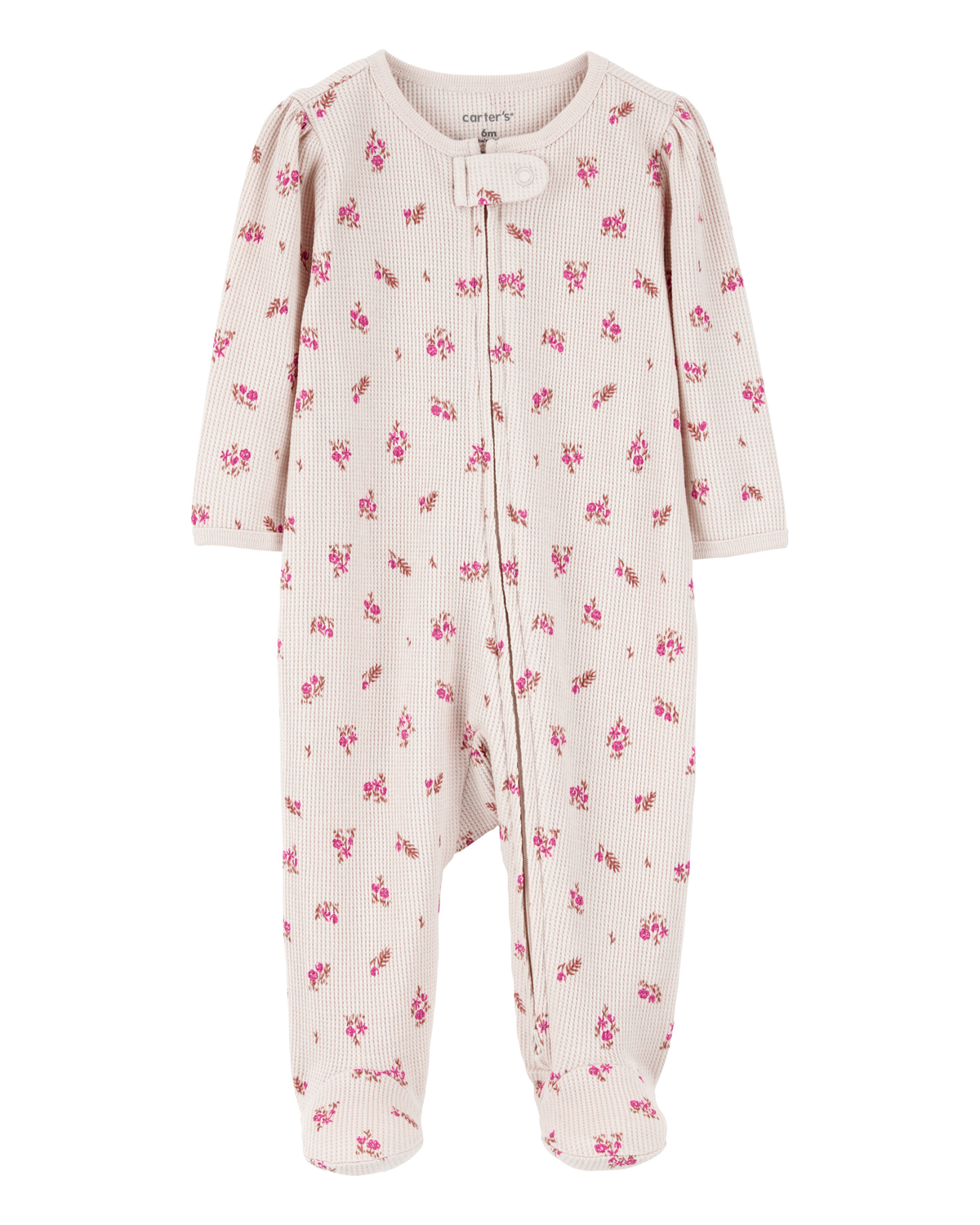 carter's Baby Floral 2-Way Zip Waffle Knit Sleep & Play Pajamas - Khaki